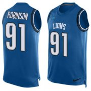Wholesale Cheap Nike Lions #91 A'Shawn Robinson Blue Team Color Men's Stitched NFL Limited Tank Top Jersey
