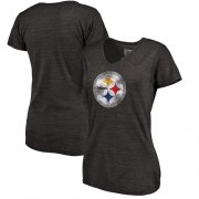 Wholesale Cheap Women's Pittsburgh Steelers NFL Pro Line by Fanatics Branded Black Distressed Team Logo Tri-Blend T-Shirt