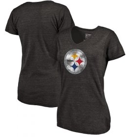 Wholesale Cheap Women\'s Pittsburgh Steelers NFL Pro Line by Fanatics Branded Black Distressed Team Logo Tri-Blend T-Shirt