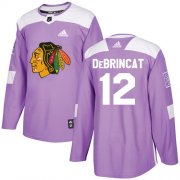 Wholesale Cheap Adidas Blackhawks #12 Alex DeBrincat Purple Authentic Fights Cancer Stitched NHL Jersey