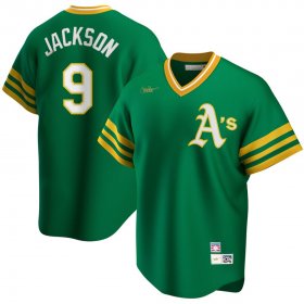 Wholesale Cheap Oakland Athletics #9 Reggie Jackson Nike Road Cooperstown Collection Player MLB Jersey Kelly Green