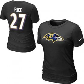 Wholesale Cheap Women\'s Nike Baltimore Ravens #27 Ray Rice Name & Number T-Shirt Black