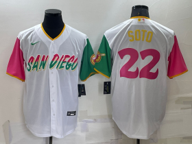 Wholesale Men\'s San Diego Padres #22 Juan Soto White 2022 City Connect Cool Base Stitched Jersey