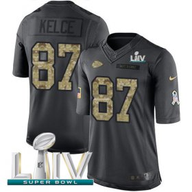 Wholesale Cheap Nike Chiefs #87 Travis Kelce Black Super Bowl LIV 2020 Youth Stitched NFL Limited 2016 Salute to Service Jersey