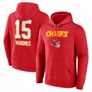 Cheap Men's Kansas City Chiefs #15 Patrick Mahomes Red Wordmark Player Name & Number Pullover Hoodie