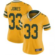 Wholesale Cheap Nike Packers #33 Aaron Jones Yellow Women's Stitched NFL Limited Rush Jersey