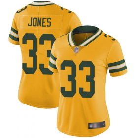 Wholesale Cheap Nike Packers #33 Aaron Jones Yellow Women\'s Stitched NFL Limited Rush Jersey