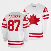Wholesale Cheap Men's Sidney Crosby Canada Hockey White 2022 Beijing Winter Olympic Home #87 Rrplica Jersey