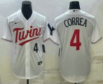 Cheap Men's Minnesota Twins #4 Carlos Correa Number White Red Stitched MLB Cool Base Nike Jersey