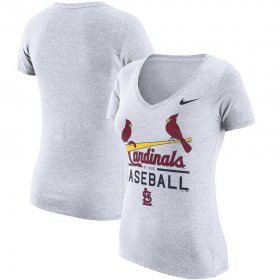 Wholesale Cheap St. Louis Cardinals Nike Women\'s Practice 1.7 Tri-Blend V-Neck T-Shirt Heathered White