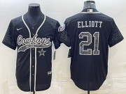 Wholesale Cheap Men's Dallas Cowboys #21 Ezekiel Elliott Black Reflective With Patch Cool Base Stitched Baseball Jersey