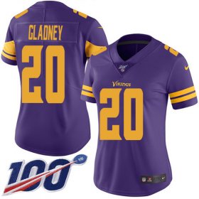 Wholesale Cheap Nike Vikings #20 Jeff Gladney Purple Women\'s Stitched NFL Limited Rush 100th Season Jersey