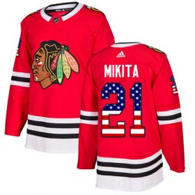 Wholesale Cheap Adidas Blackhawks #21 Stan Mikita Red Home Authentic USA Flag Stitched NHL Jersey