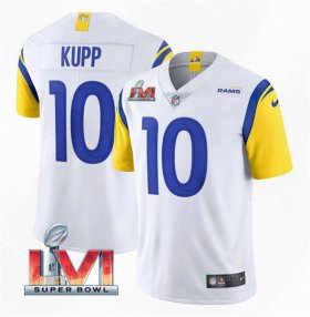 Wholesale Cheap Men\'s Los Angeles Rams #10 Cooper Kupp 2022 White Super Bowl LVI Vapor Limited Stitched Jersey
