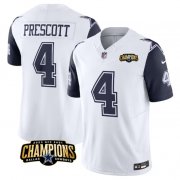 Cheap Men's Dallas Cowboys #4 Dak Prescott White Navy 2023 F.U.S.E. NFC East Champions Patch Football Stitched Jersey
