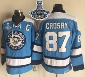 Wholesale Cheap Penguins #87 Sidney Crosby Blue Alternate CCM Throwback 2017 Stanley Cup Finals Champions Stitched NHL Jersey