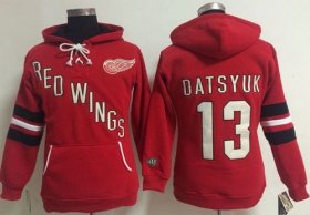 Wholesale Cheap Detroit Red Wings #13 Pavel Datsyuk Red Women\'s Old Time Heidi NHL Hoodie