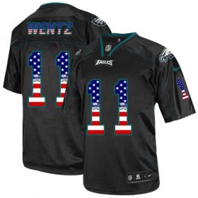 Wholesale Cheap Nike Eagles #11 Carson Wentz Black Men\'s Stitched NFL Elite USA Flag Fashion Jersey