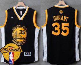 Wholesale Cheap Men\'s Warriors #35 Kevin Durant Black White 2017 The Finals Patch Stitched NBA Jersey