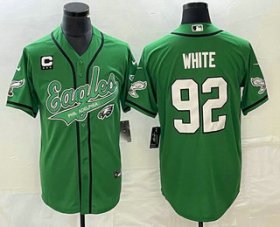 Wholesale Cheap Men\'s Philadelphia Eagles #92 Reggie White Green C Patch Cool Base Stitched Baseball Jersey