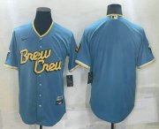 Wholesale Cheap Men's Milwaukee Brewers Blank Blue 2022 City Connect Cool Base Stitched Jersey