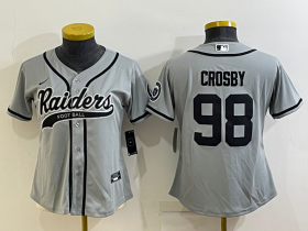 Wholesale Cheap Women\'s Las Vegas Raiders #98 Maxx Crosby Grey With Patch Cool Base Stitched Baseball Jersey