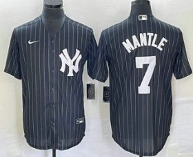 Wholesale Cheap Men\'s New York Yankees #7 Mickey Mantle Black Pinstripe Cool Base Stitched Baseball Jersey