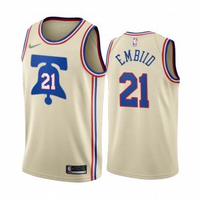 Wholesale Cheap Philadelphia 76ers #21 Joel Embiid Cream NBA Swingman 2020-21 Earned Edition Jersey