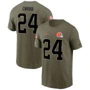 Wholesale Cheap Men's Cleveland Browns #24 Nick Chubb 2022 Olive Salute to Service T-Shirt