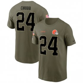 Wholesale Cheap Men\'s Cleveland Browns #24 Nick Chubb 2022 Olive Salute to Service T-Shirt