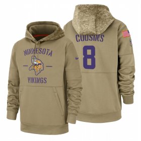 Wholesale Cheap Minnesota Vikings #8 Kirk Cousins Nike Tan 2019 Salute To Service Name & Number Sideline Therma Pullover Hoodie