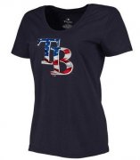 Wholesale Cheap Women's Tampa Bay Rays USA Flag Fashion T-Shirt Navy Blue
