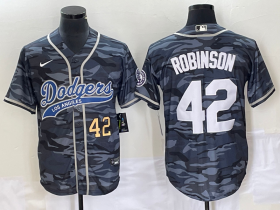 Wholesale Cheap Men\'s Los Angeles Dodgers #42 Jackie Robinson Number Grey Camo Cool Base With Patch Stitched Baseball Jersey