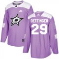 Cheap Adidas Stars #29 Jake Oettinger Purple Authentic Fights Cancer Stitched NHL Jersey