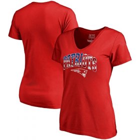 Wholesale Cheap Women\'s New England Patriots NFL Pro Line by Fanatics Branded Red Banner Wave V-Neck T-Shirt