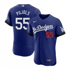 Wholesale Cheap Men\'s Los Angeles Dodgers #55 Albert Pujols Blue 2021 City Connect Flex Base Stitched Jersey