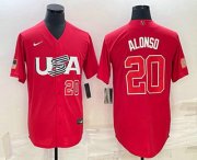Cheap Mens USA Baseball #20 Pete Alonso Number 2023 Red World Classic Stitched Jersey