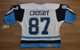 Wholesale Cheap Penguins #87 Sidney Crosby Stitched White/Blue CCM Throwback NHL Jersey