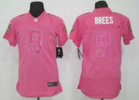 Wholesale Cheap Nike Saints #9 Drew Brees Pink Sweetheart Women\'s Stitched NFL Elite Jersey
