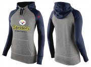 Wholesale Cheap Women's Nike Pittsburgh Steelers Performance Hoodie Grey & Dark Blue_2