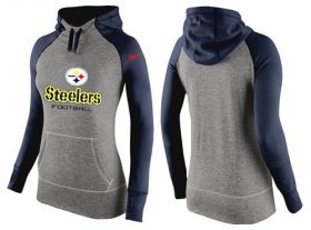 Wholesale Cheap Women\'s Nike Pittsburgh Steelers Performance Hoodie Grey & Dark Blue_2