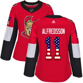 Wholesale Cheap Adidas Senators #11 Daniel Alfredsson Red Home Authentic USA Flag Women\'s Stitched NHL Jersey