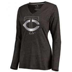 Wholesale Cheap Women\'s Minnesota Twins Platinum Collection Long Sleeve V-Neck Tri-Blend T-Shirt Black