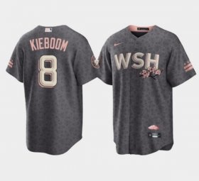 Wholesale Cheap Men\'s Washington Nationals #8 Carter Kieboom 2022 Grey City Connect Cherry Blossom Cool Base Stitched Jersey