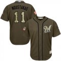 Wholesale Cheap Brewers #11 Mike Moustakas Green Salute to Service Stitched MLB Jersey