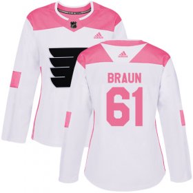 Wholesale Cheap Adidas Flyers #61 Justin Braun White/Pink Authentic Fashion Women\'s Stitched NHL Jersey