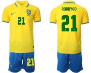 Cheap Men's Brazil #21 Rodrygo Yellow Home Soccer Jersey Suit