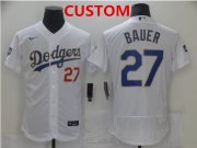 Wholesale Cheap Men's Los Angeles Dodgers Custom White Gold Champions Patch Stitched MLB Flex Base Nike Jersey
