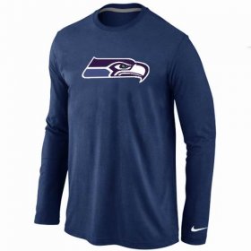 Wholesale Cheap Nike Seattle Seahawks Logo Long Sleeve T-Shirt Dark Blue