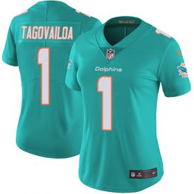 Wholesale Cheap Nike Dolphins #1 Tua Tagovailoa Aqua Green Team Color Women\'s Stitched NFL Vapor Untouchable Limited Jersey